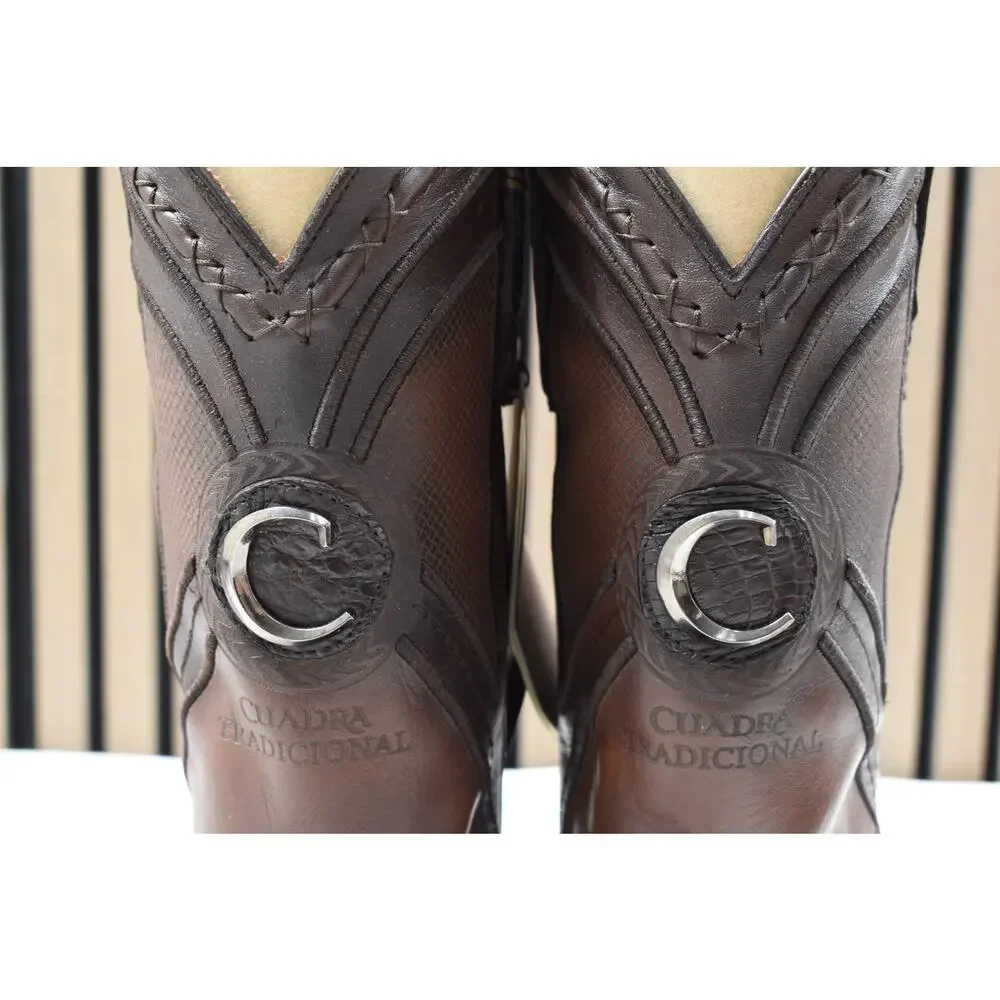 Cuadra Men's Brown Caiman Embroidery Laser Woven CU857 Size 8.5 Premium Leather